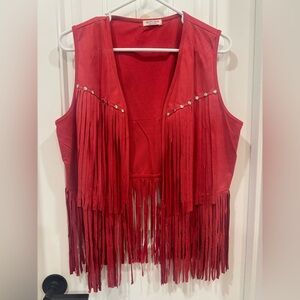 Stylish Red Fringed Vest